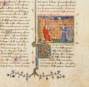 Fragment strony z „De Proprietatibus Rerum” Bartholomeusa Anglicus, we francuskim tłumaczeniu Jeana Corbechona, c.1390