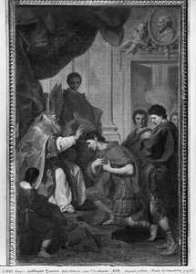 Ambrożego, arcybiskupa Mediolanu, ok. 1745 r., cesarz Teodozjusz I Wielki otrzymuje ułaskawienie od św. autorstwa Pierre Subleyras