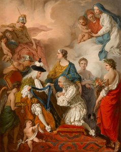 Książę Saint Aignan nadaje Girolamo Vaini, księciu Kantalupa i księciu Selci, insygnia Rycerza Ducha Świętego, 1737