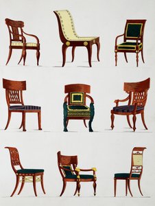 Fotele i krzesła, Epoka konsulatów, Ilustracja z Collection de meubles et objects de gout (Kolekcja mebli i przedmiotów smaku)