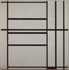 Kompozycja nr 1 z szarością i czerwienią 1938-1939 (olej na płótnie naklejony na drewnianą podporę), autorstwa Piet Mondrian