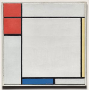 Kompozycja z czerwonym, żółtym i niebieskim autorstwa Piet Mondrian