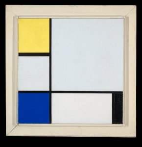 Kompozycja z żółtym, niebieskim, czarnym i jasnoniebieskim autorstwa Piet Mondrian
