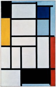 Kompozycja z czerwonym, czarnym, żółtym, niebieskim i szarym autorstwa Piet Mondrian