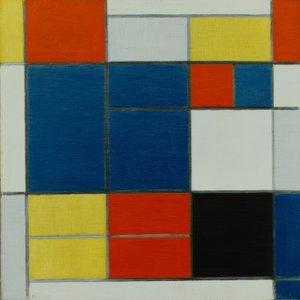 Kompozycja C; Kompozycja z żółtym, czerwonym, niebiesko-szarym, niebieskim itp. autorstwa Piet Mondrian