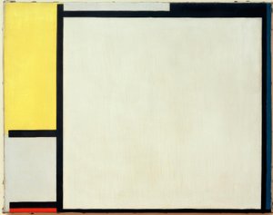 Kompozycja z żółtym, czarnym, niebieskim, czerwonym i szarym autorstwa Piet Mondrian