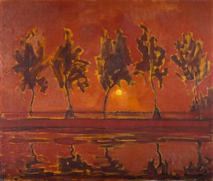 Drzewa nad Gein z wschodem księżyca, 1907. autorstwa Piet Mondrian
