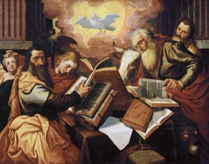 Czterej Ewangeliści - Pieter Aertsen, dit Lange Pier (1508-1575). Olej na drewnie, ok. 1560-1565. Wymiar : 113x143 cm. Muzeum Historii Sztuki, Wiedeń autorstwa Pieter Aertsen