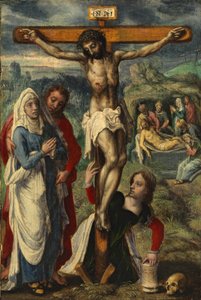 Chrystus na krzyżu ze Złożeniem do grobu w tle, ok. 1530