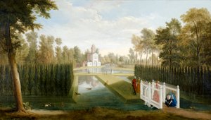 Widok na ogrody Chiswick na tyły Bagnio (Cascina) Chiswick House (olej na płótnie)