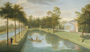 Widok świątyni nad wodą, z basenem i długim kanałem, Chiswick Villa (olej na płótnie)