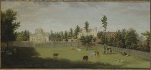 Widok na nową willę, stary dom i stajnie z całej Burlington Lane, Chiswick Villa (olej na płótnie)