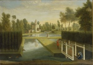 Widok na tyły Bagnio od południa górnej rzeki, Chiswick House (olej na płótnie)