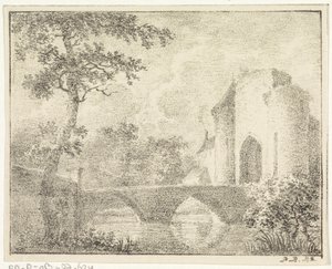 Zamek z mostem w krajobrazie autorstwa Pieter Bartholomeusz. Barbiers