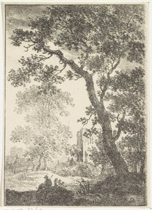 Krajobraz z ruiną i siedzącą postacią autorstwa Pieter Bartholomeusz. Barbiers