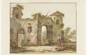 Opuszczony budynek ze zbieraczem drewna po prawej stronie autorstwa Pieter Bartholomeusz. Barbiers
