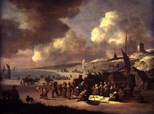 Wybrzeże w Scheveningen (olej na panelu)