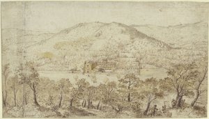 Południowy pagórkowaty krajobraz z budynkami klasztornymi autorstwa Pieter Brueghel the Elder