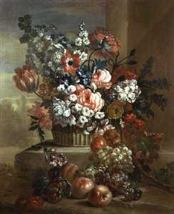 Martwa natura z koszem kwiatów i owoców (para 81024) autorstwa Pieter Casteels