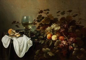 Martwa natura z owocami i Roemerem - Peinture de Pieter Claesz (ok. 1597-1660) - 1644 - Olej na płótnie - 104,5x146 - Muzeum Szepmuveszeti, Budapeszt autorstwa Pieter Claesz