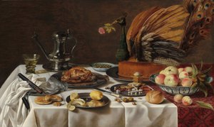 Martwa natura z pawim ciastem autorstwa Pieter Claesz
