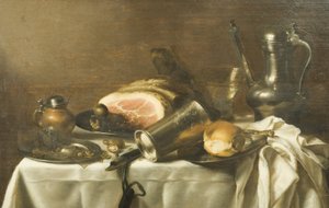 Martwa natura z szynką (olej na płótnie) autorstwa Pieter Claesz