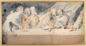 Ostatnia Wieczerza Leonarda da Vinci (czerwone i czarne kredki na papierze)