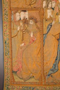 Flamandzki gobelin. Zwiastowanie. Detal, ok.1502-04 (złoto, srebro, jedwab i wełna) autorstwa Pieter Coecke van Aelst
