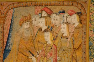 Flamandzki gobelin. Zwiastowanie. Detal, ok.1502-04 (złoto, srebro, jedwab i wełna) autorstwa Pieter Coecke van Aelst