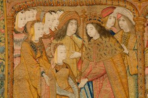 Flamandzki gobelin. Zwiastowanie. Detal, ok.1502-04 (złoto, srebro, jedwab i wełna) autorstwa Pieter Coecke van Aelst