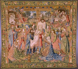 Flamandzki gobelin. Seria Męka Chrystusa: Zejście z krzyża (Kruisafneming, Descendimiento de la cruz). Produkcja Pieter van Aelst. Rysownik Jan van Roome. ok. 1507-1520. autorstwa Pieter Coecke van Aelst
