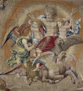 Bóg Ojciec z symbolami czwartych apostołów (tetramorfos), znany jako Trójca autorstwa Pieter Coecke van Aelst