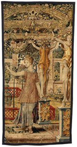 Vertumnus i Pomona: Vertumnus przekształcony w rolnika, ok. 1550 r. (złoto, wełna i jedwab) autorstwa Pieter Coecke van Aelst