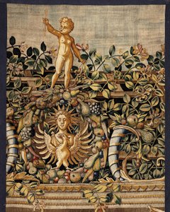Vertumnus i Pomona: Vertumnus przemieniony w rybaka, ok. 1550 r. (złoto, wełna i jedwab) autorstwa Pieter Coecke van Aelst