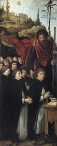 Apostoł św Jakub Wielki z kaznodziejami Prawy panel tryptyku Sąd Ostateczny autorstwa Pieter Coecke van Aelst