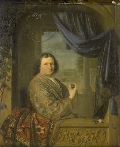 Portret mężczyzny trzymającego zegarek, 1688 autorstwa Pieter Cornelisz Slingelandt van