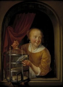 Dziewczyna z papugą autorstwa Pieter Cornelisz. van Slingelandt