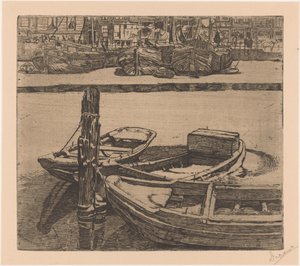 Statki w Damrak w Amsterdamie autorstwa Pieter Dupont (signed by artist)