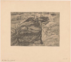 Zacumowane łodzie wiosłowe w rowie autorstwa Pieter Dupont