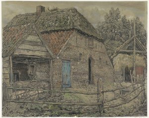 Duża stodoła, a przed nią chlew autorstwa Pieter Dupont