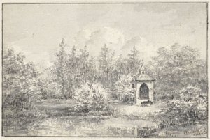 Widok w parku Leiduin, z domem między drzewami autorstwa Pieter Ernst Hendrik Praetorius