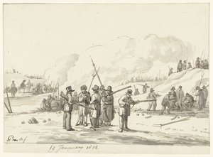 Obóz ludności cywilnej na wydmach Holandii Północnej, 19 stycznia 1814 r. autorstwa Pieter Gerardus van Os (signed by artist)