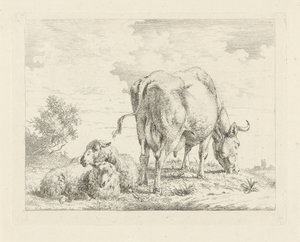 Krowa z dwiema owcami autorstwa Pieter Gerardus van Os