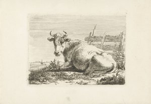 Leżąca krowa przy płocie Krowy (tytuł serii) autorstwa Pieter Gerardus van Os