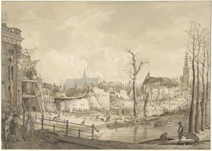 Ruiny po północnej stronie Steenschuur po katastrofie prochu w Leiden, 12 stycznia 1807 autorstwa Pieter Gerardus van Os