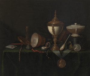 Martwa natura z kubkiem jaj strusich i pamiątkami z Whitfield, ok. 1670 (olej na płótnie)