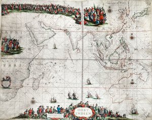 Mapa Indii Wschodnich, ok. 1666 r. (kolorowa rycina)