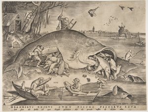 Duża ryba je małą rybę, 1557 autorstwa Pieter Heyden van der