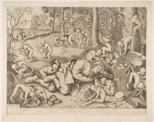 Kupiec okradziony przez małpy, 1562 autorstwa Pieter Heyden van der