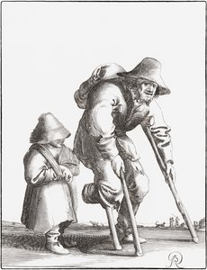 Okaleczony żebrak z dzieckiem (grafika) autorstwa Pieter Jansz (after) Quast